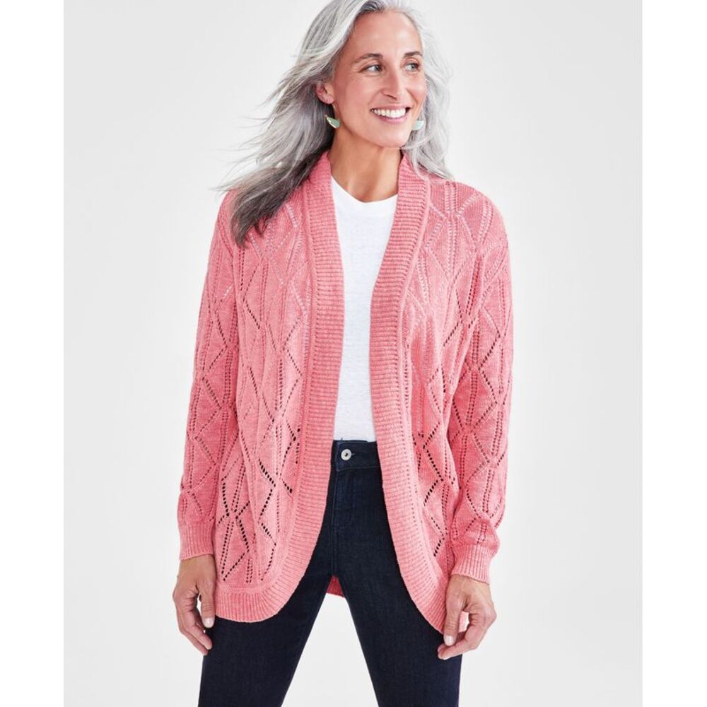 Petite Open-Stitch Long-Sleeve Cardigan